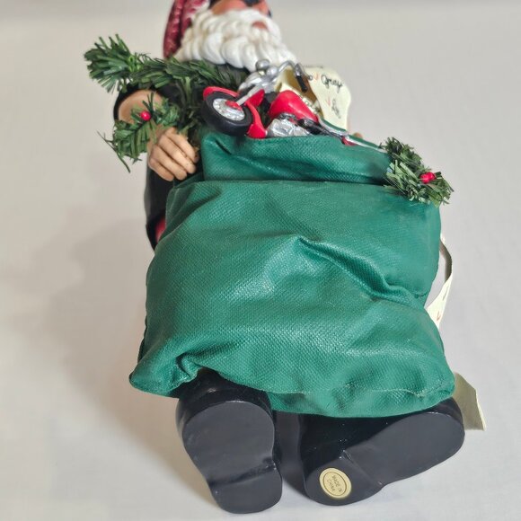 Clothtique Biker Santa 9" Tall With Nice List And Bag of Toys Christmas Decor - Picture 9 of 10